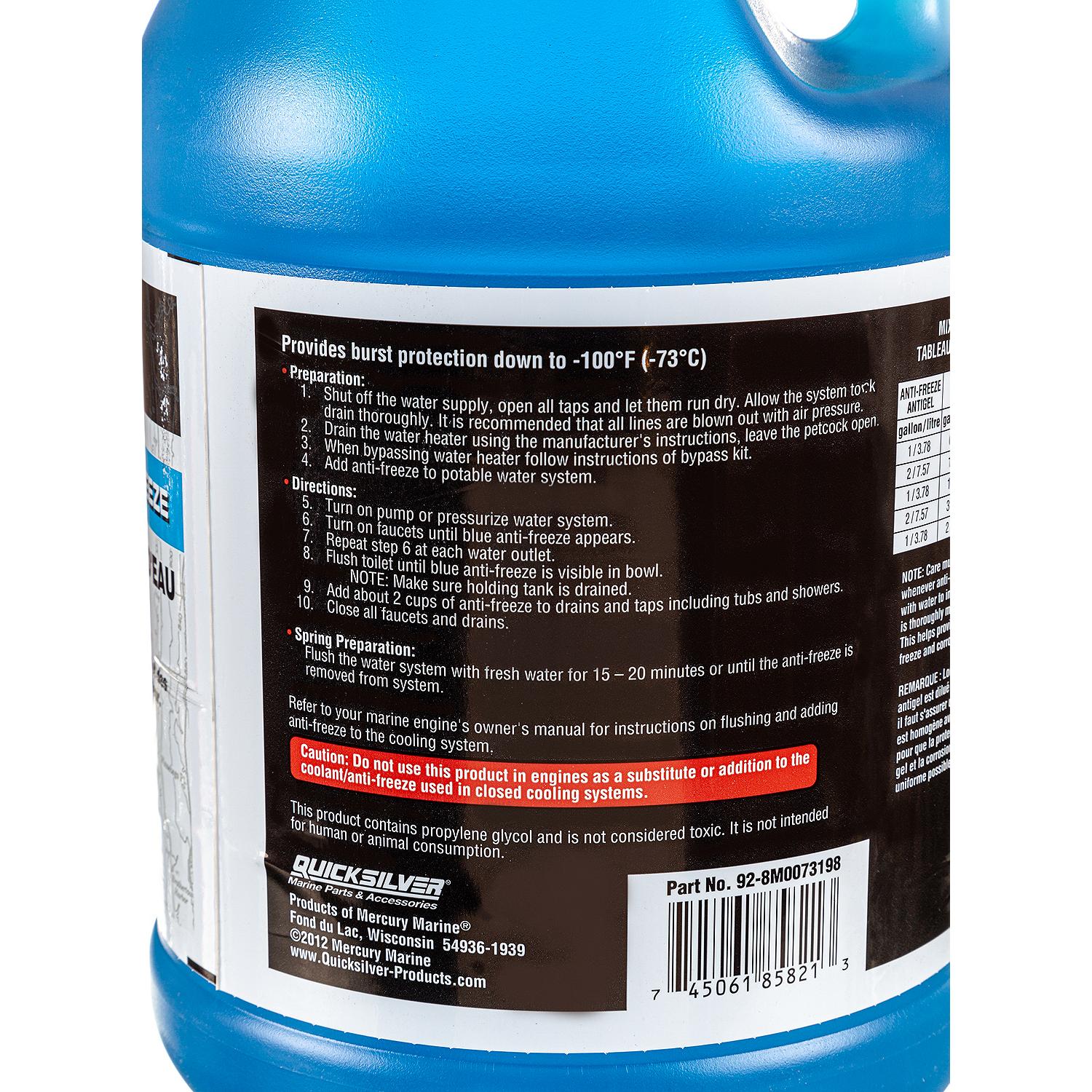 Quicksilver 8M0073198 Water System Anti-Freeze, Burst Protection -100 Degrees F, 1 Gallon - Image 3