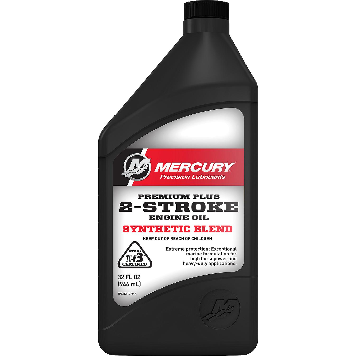 Mercury 858026K01 Premium Plus TC-W3 2-Stroke Marine Engine Oil Synthetic Blend for Outboards – 1 Quart Bottle