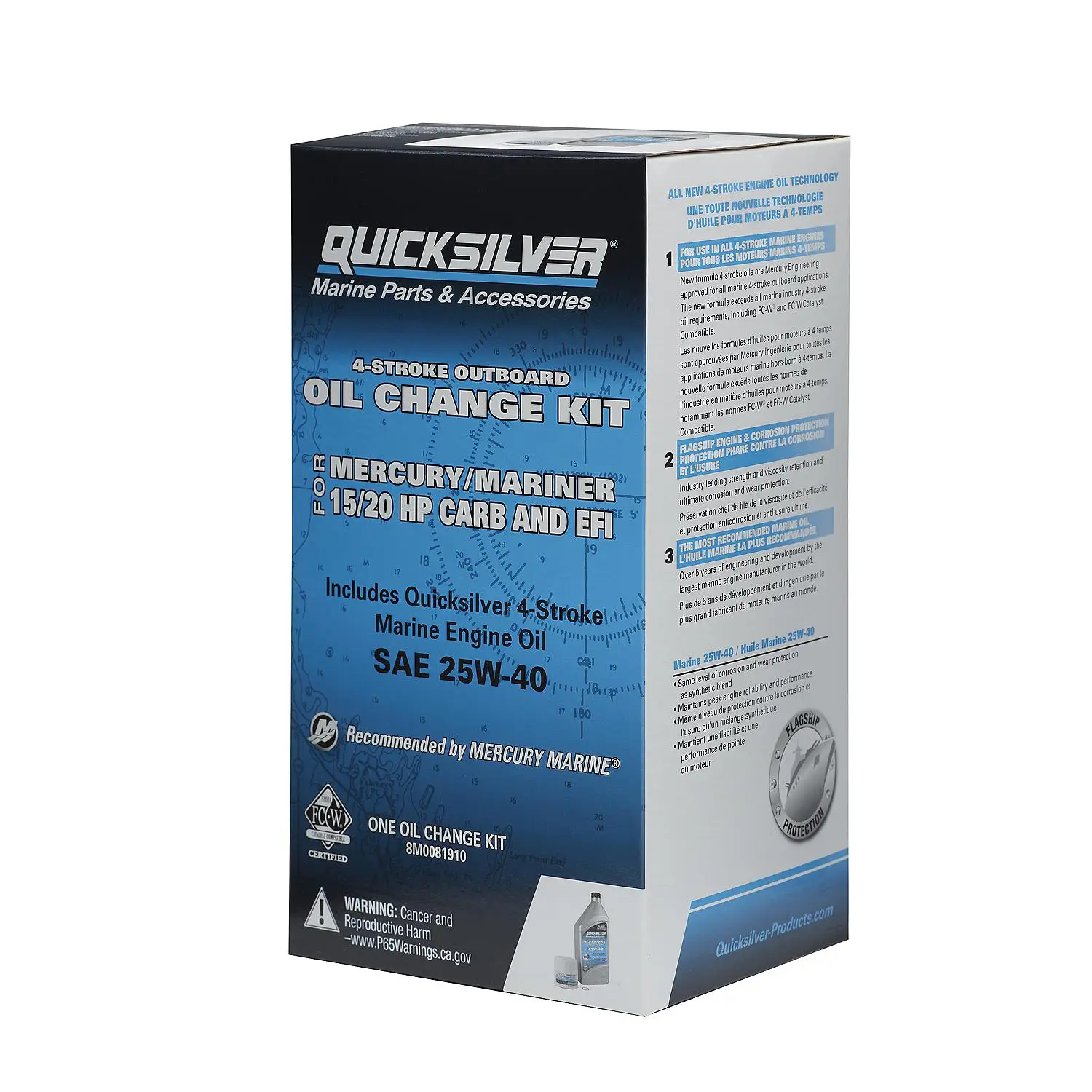 Quicksilver 25W-40 Oil Change Kit for 4-Stroke 15hp and 20hp Mercury Outboards - Image 2