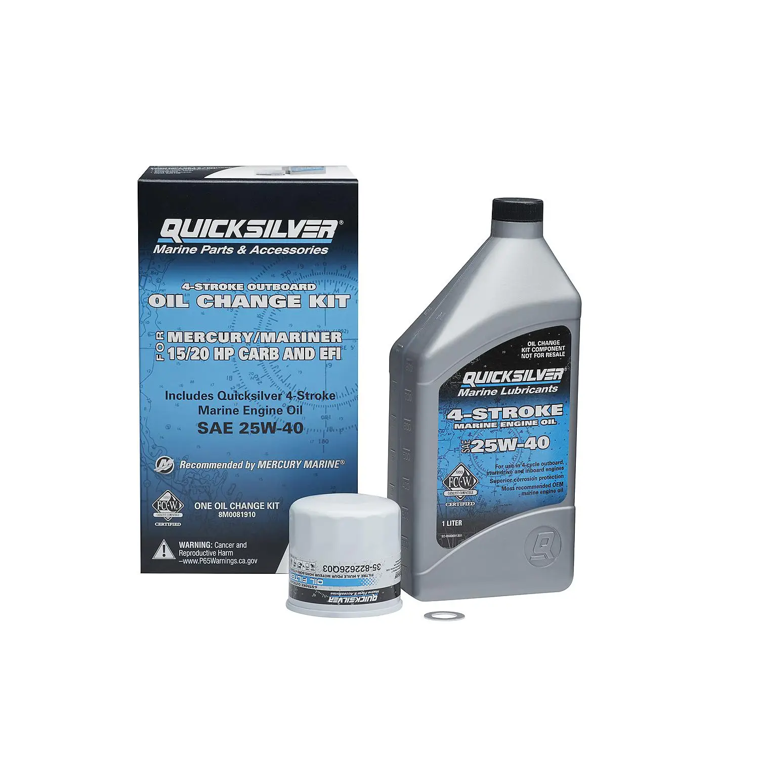 Quicksilver 25W-40 Oil Change Kit for 4-Stroke 15hp and 20hp Mercury Outboards - Image 3