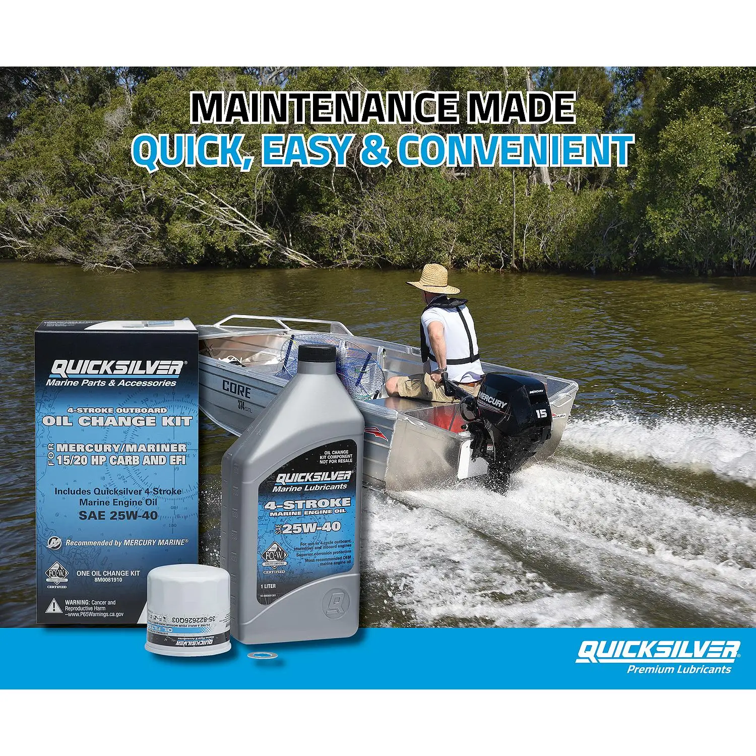 Quicksilver 25W-40 Oil Change Kit for 4-Stroke 15hp and 20hp Mercury Outboards - Image 7