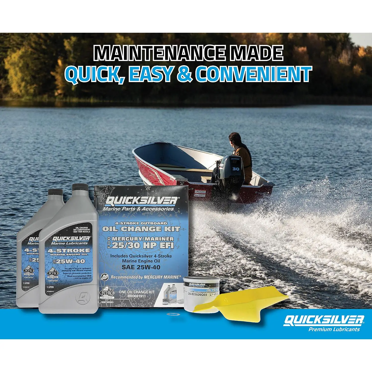 Quicksilver 25W-40 Oil Change Kit for 4-Stroke 25hp and 30hp Mercury EFI Outboards - Image 8