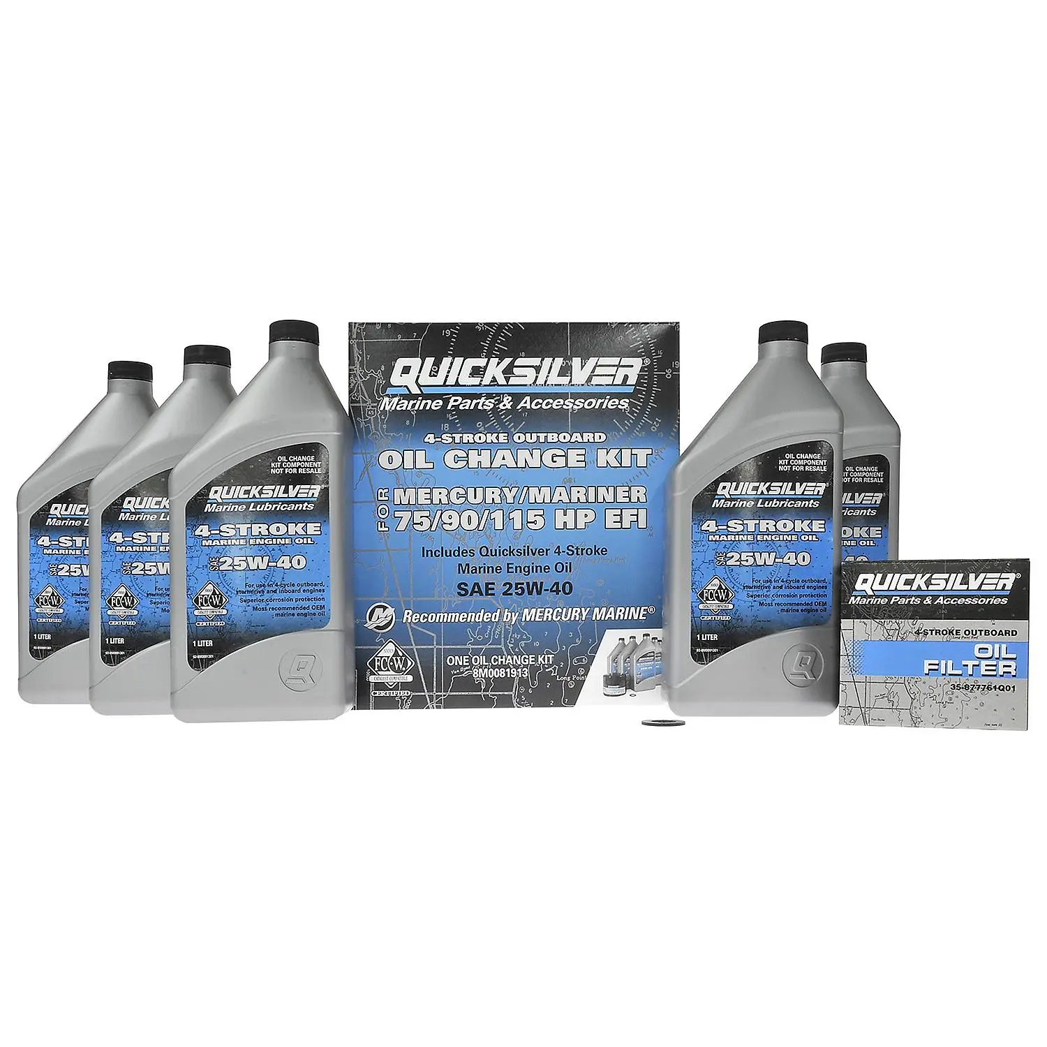 Quicksilver 25W-40 Oil Change Kit for 4-Stroke 75hp, 90hp and 115hp Mercury 1.7L Outboards - Image 3