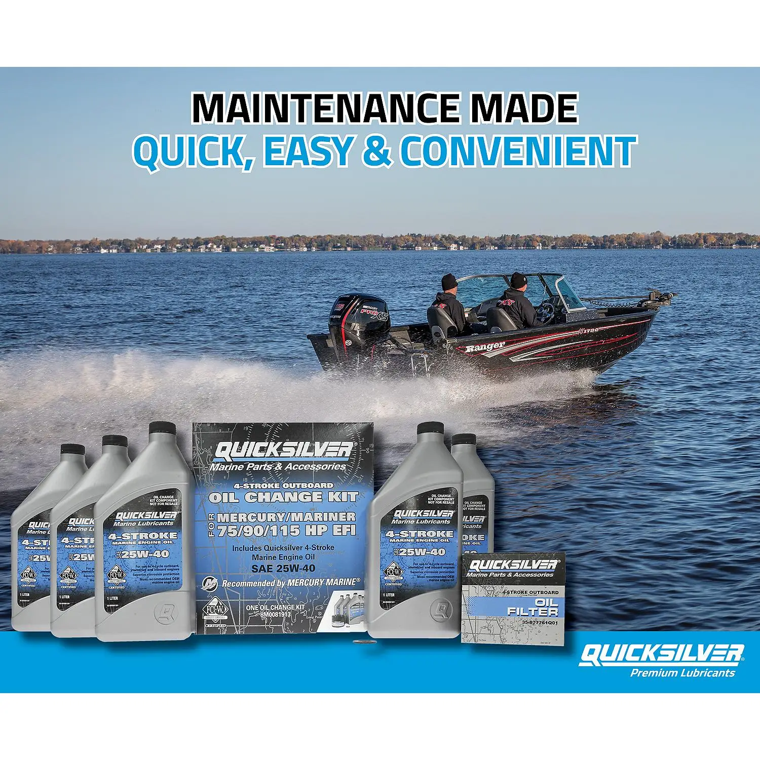 Quicksilver 25W-40 Oil Change Kit for 4-Stroke 75hp, 90hp and 115hp Mercury 1.7L Outboards - Image 7