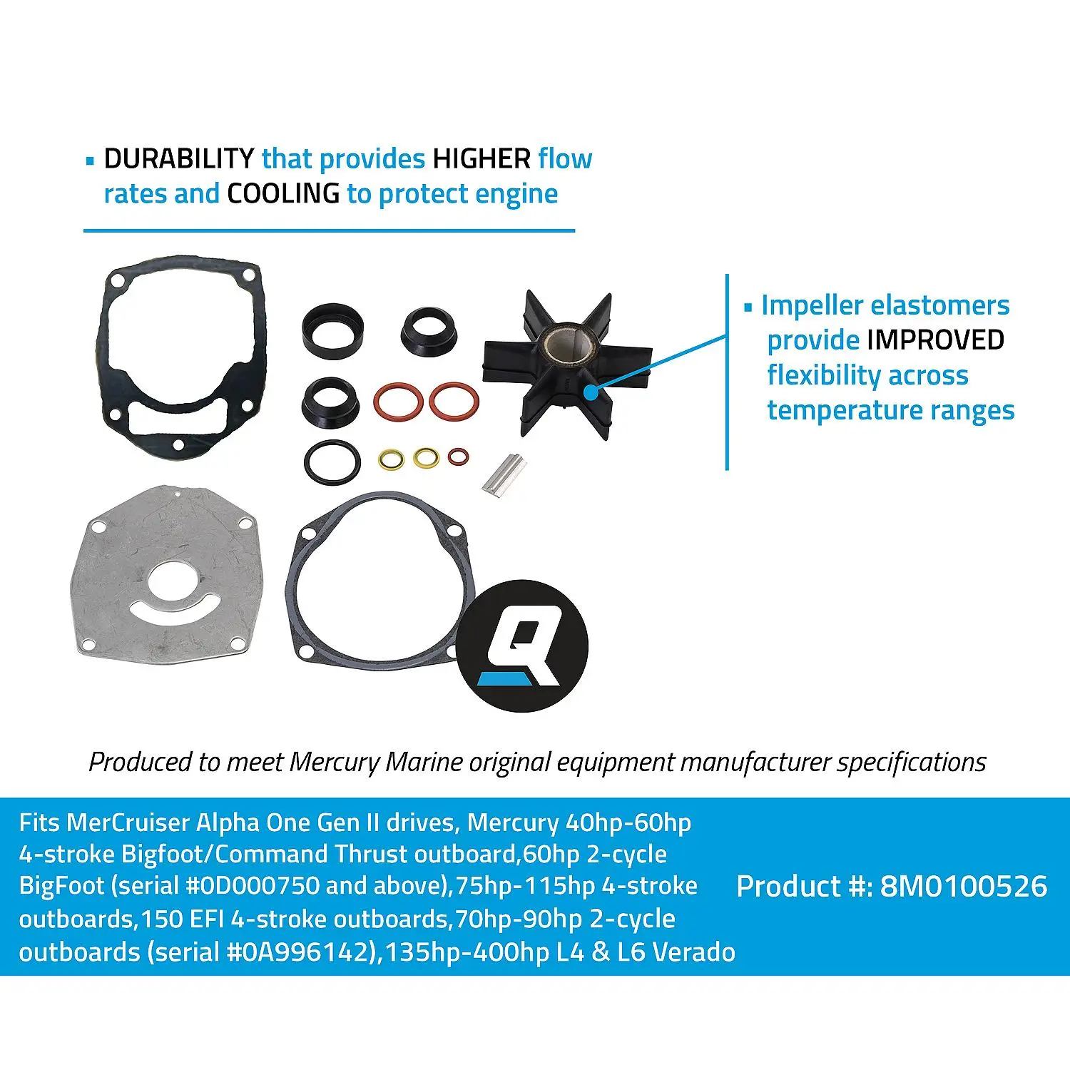 Quicksilver 8M0100526 Water Pump Repair Kit for Mercury or Mariner Outboards and MerCruiser Sterndrives - Image 3