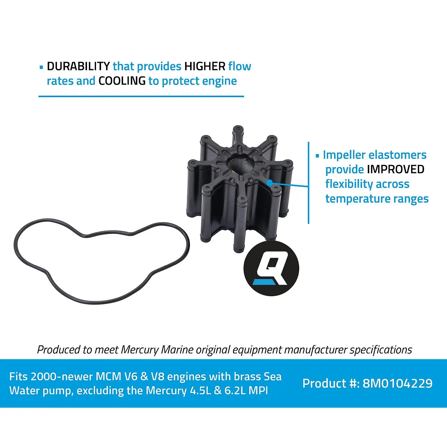 Quicksilver 8M0104229 Water Pump Repair Kit for V6 and V8 Powered MerCruiser Sterndrives - Image 4