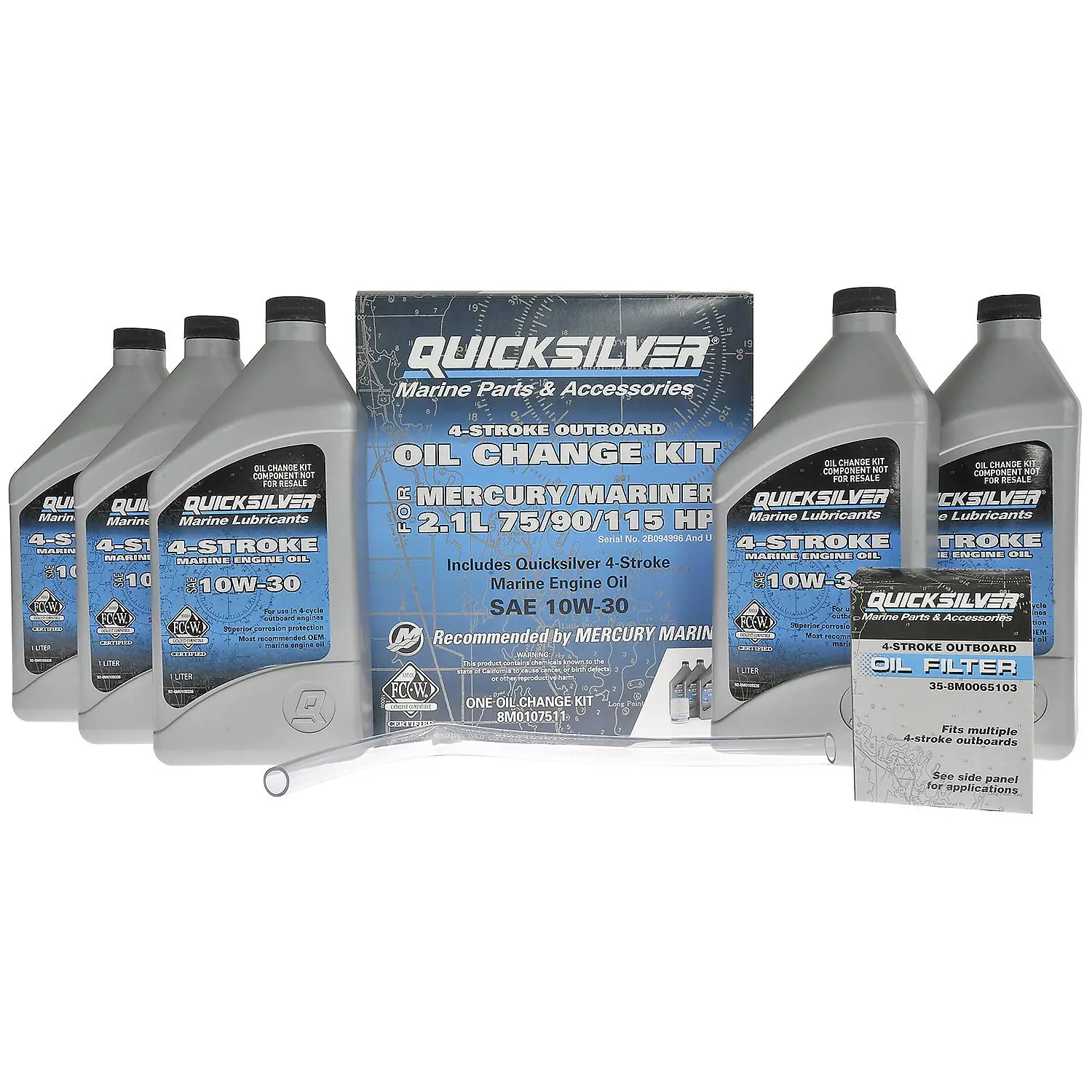 Quicksilver 10W-30 Oil Change Kit for 4-Stroke 75hp, 90hp and 115hp Mercury 2.1L Outboards - Image 3