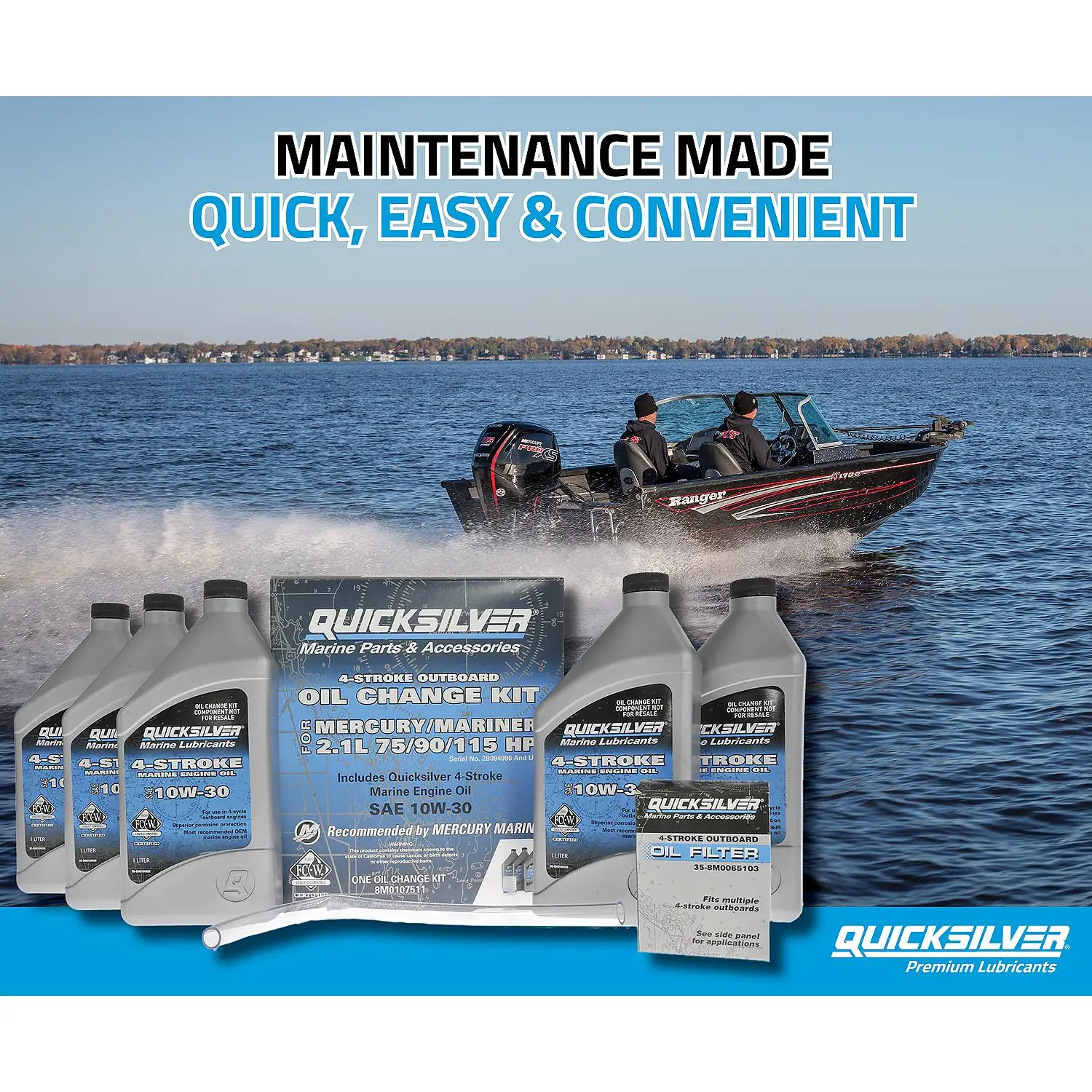 Quicksilver 10W-30 Oil Change Kit for 4-Stroke 75hp, 90hp and 115hp Mercury 2.1L Outboards - Image 7