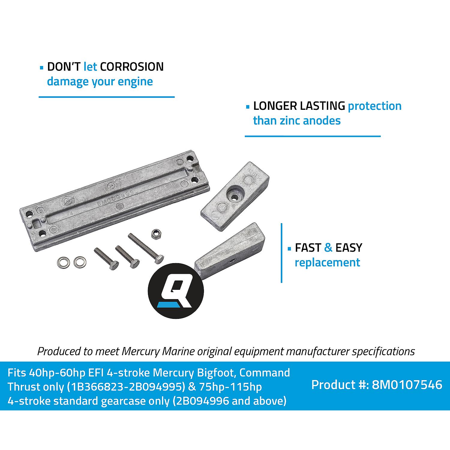 Quicksilver 8M0107546 Aluminum Anode Kit for Select Mercury 40-115hp Outboards - Image 4