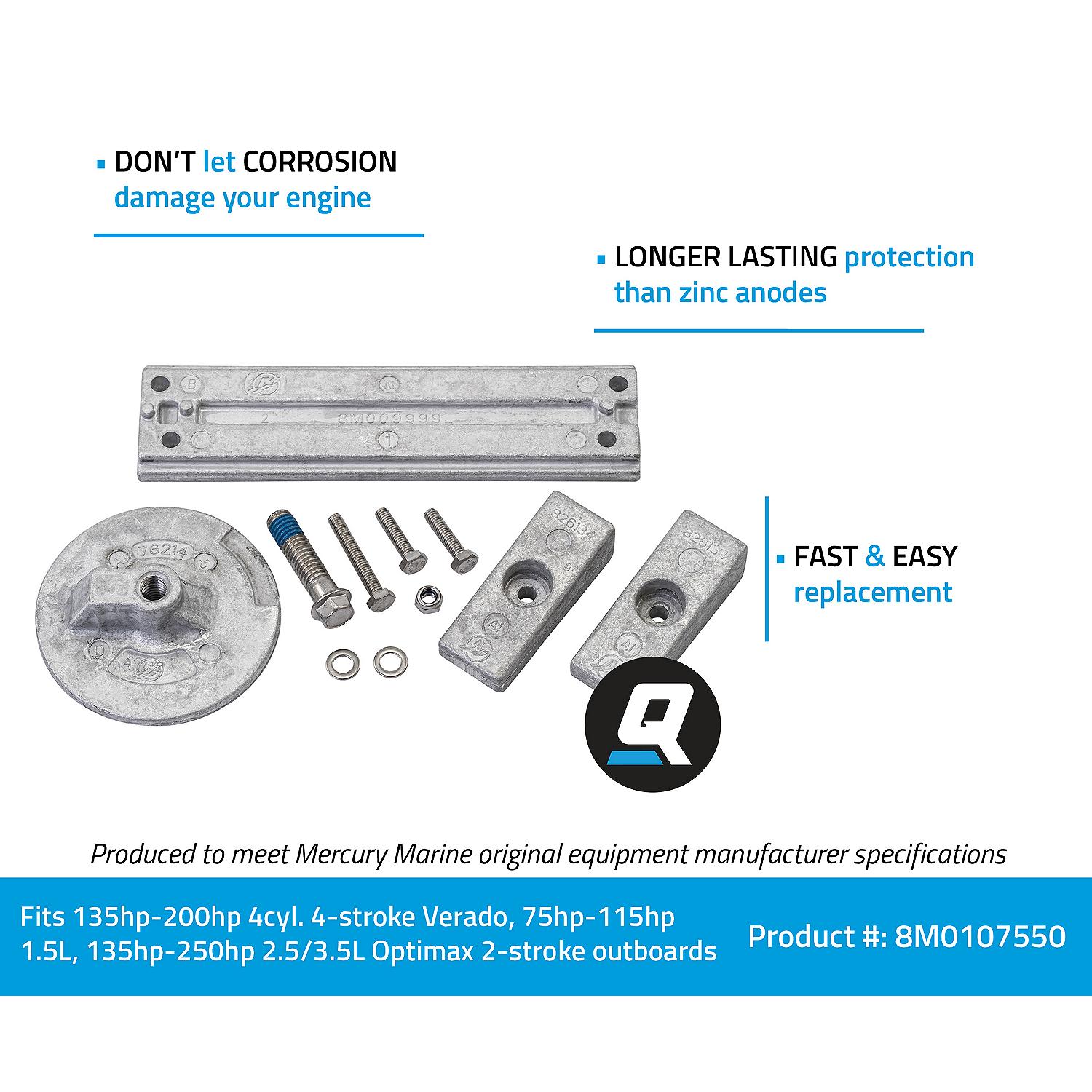 Quicksilver 8M0107550 Aluminum Anode Kit for Mercury Verado and OptiMax Outboards - Image 3