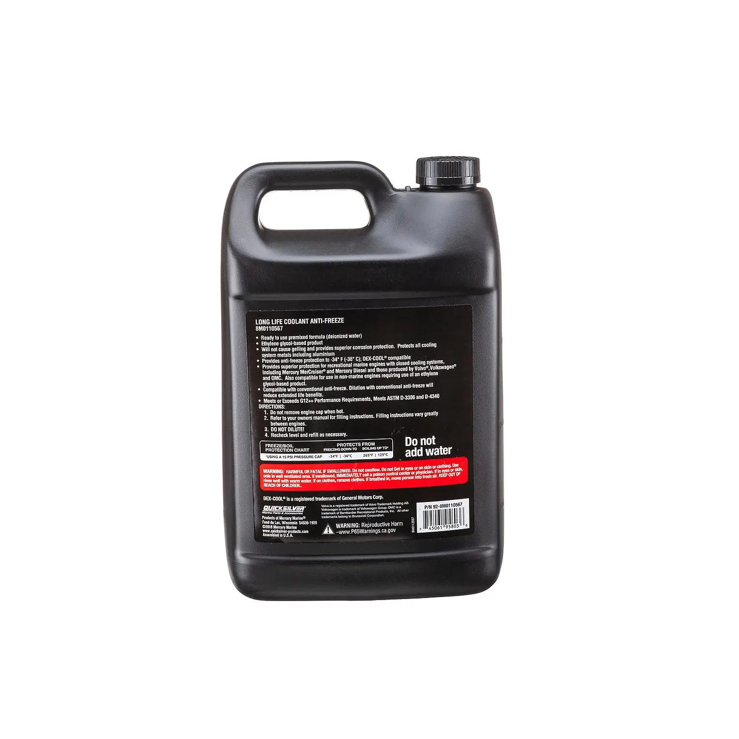 Quicksilver 8M0110567 Long Life Coolant/Antifreeze, Pre-Diluted 50/50, 1 Gallon - Image 4