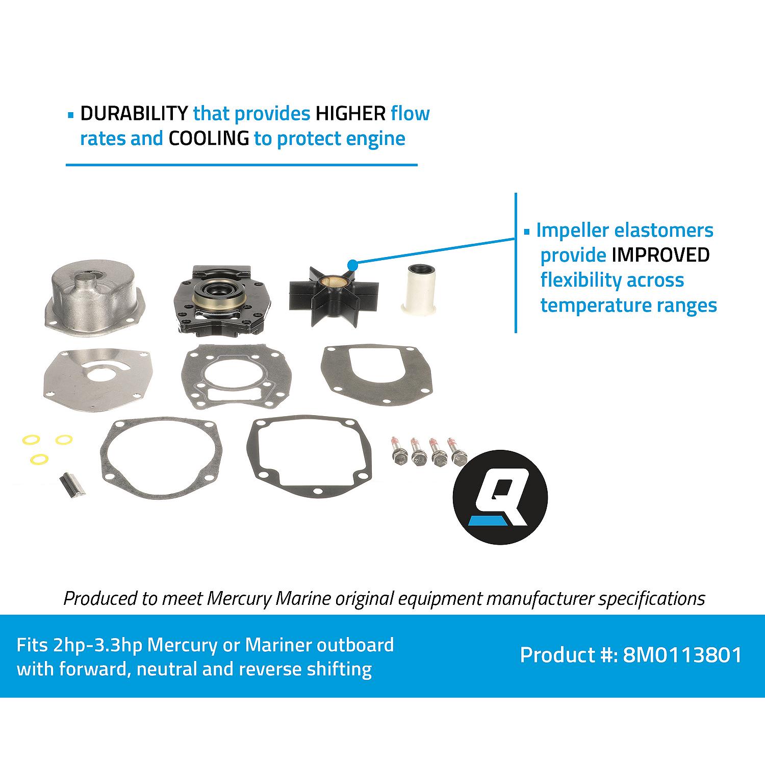 Quicksilver 8M0113801 Water Pump Repair Kit for Select Mercury and Mariner 30-60hp 4-Stroke Outboards - Image 5