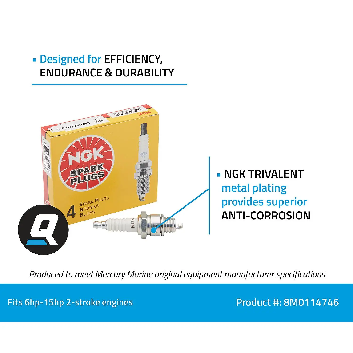 Quicksilver NGK 6729 Spark Plug-BP8HS-15, 4 Pack - Image 4