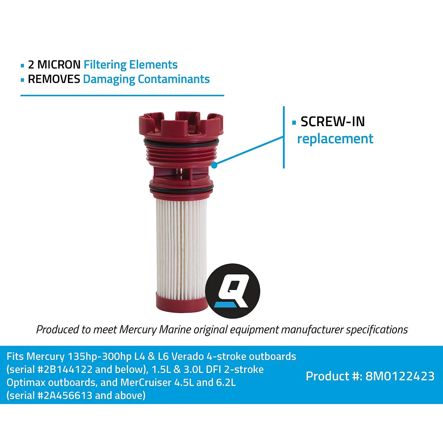 Quicksilver 8M0122423 Fuel Filter Element for Select Mercury and Mariner Outboards and MerCruiser Sterndrive Engines - Image 6