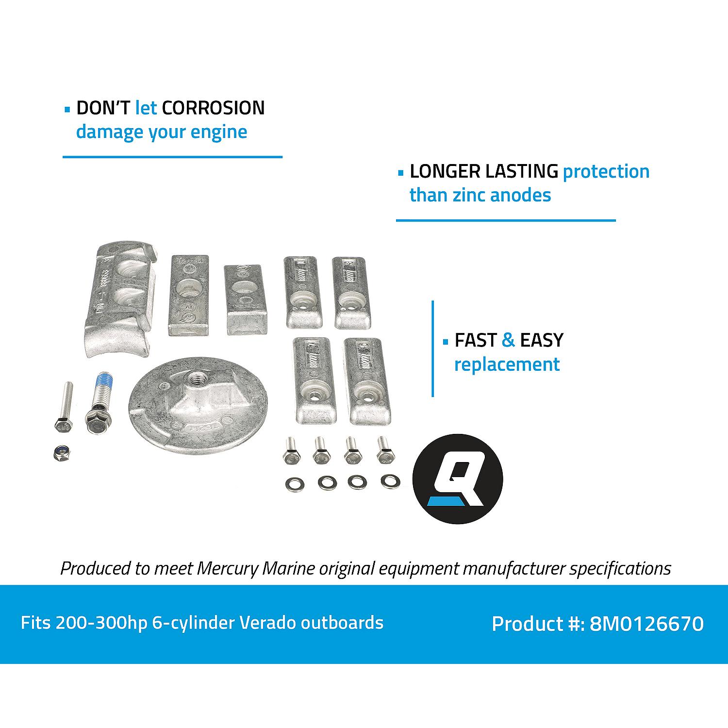Quicksilver 8M0126670 Anode Kit for Mercury 200-300hp L6 Verado Outboards
