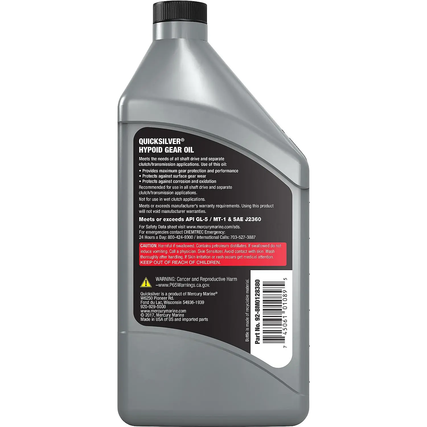 Quicksilver 8M0128380 80W-90 Motorcycle Hypoid Gear Oil, 1 Qt. - Image 4