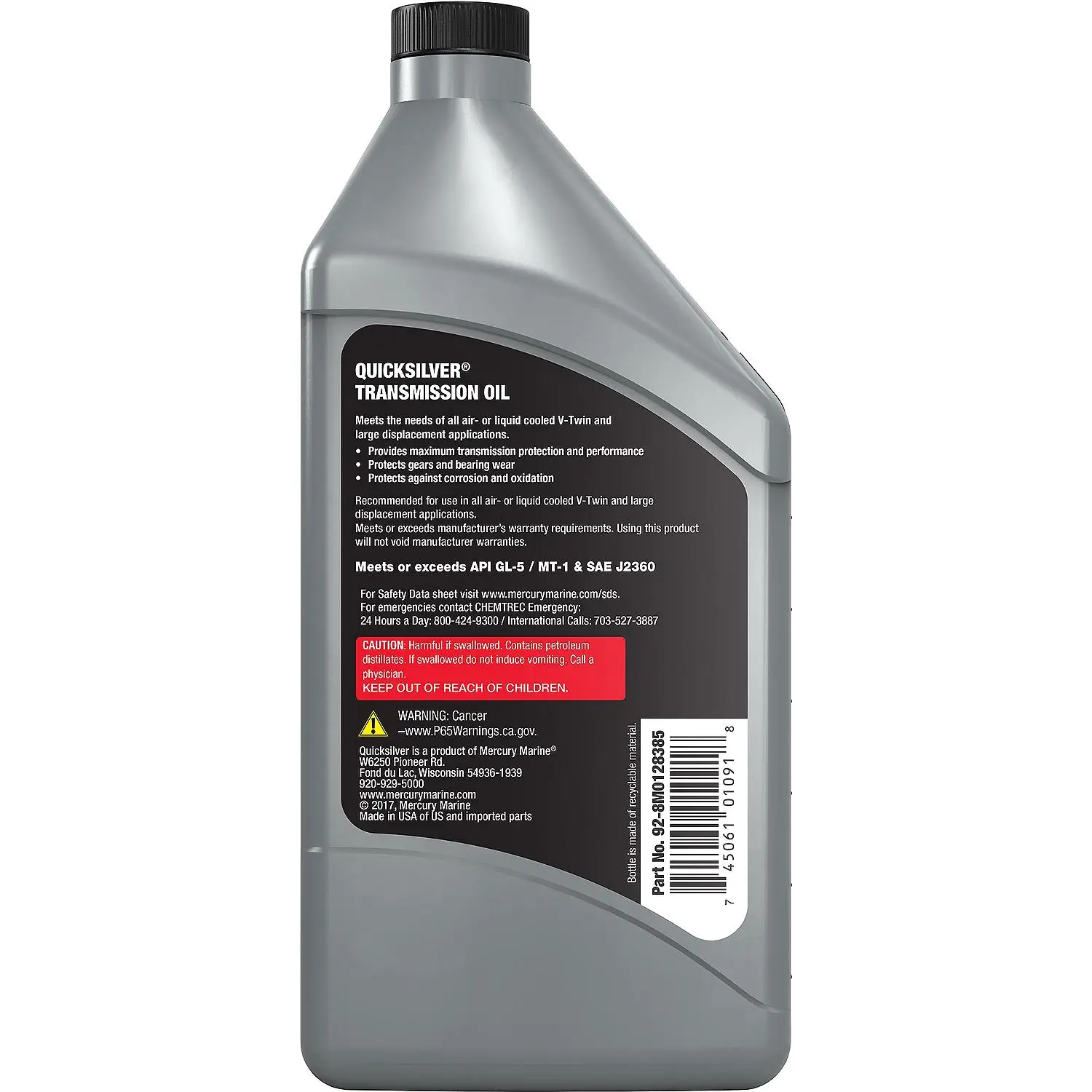 Quicksilver 8M0128385 85W-140 Motorcycle Transmission Oil, 1 Qt. - Image 5