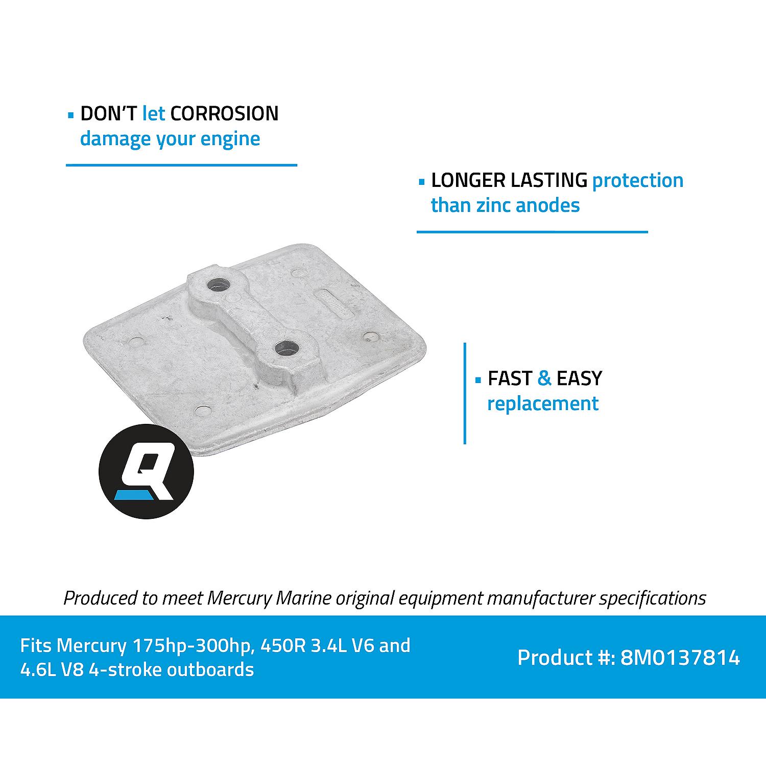 Quicksilver 8M0137814 Anti-Ventilation Plate Anode Kit for Mercury 175-300hp, 450R 3.4L V6 and 4.6L V8 4-Stroke Outboards - Image 5