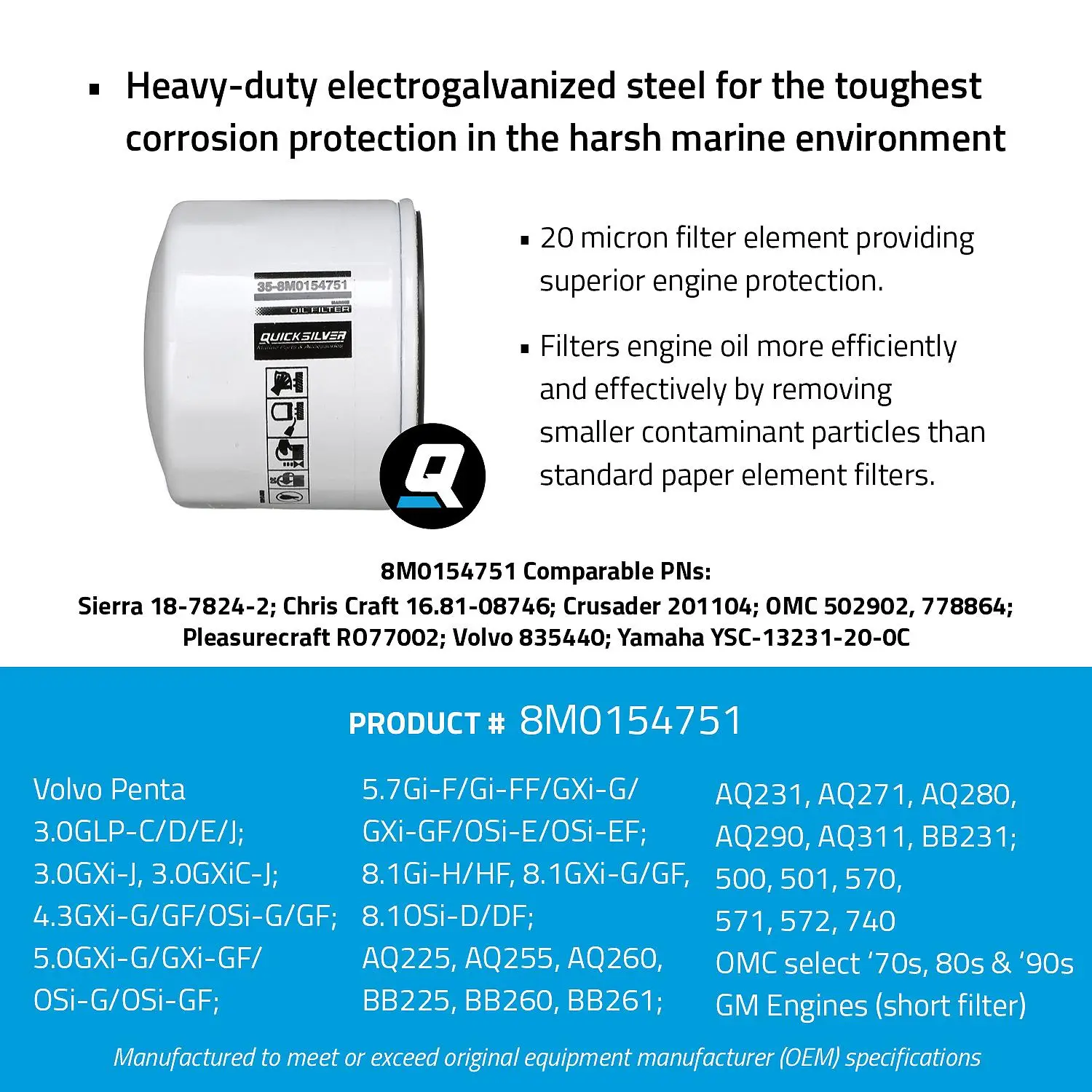 Quicksilver 8M0154751 Oil Filter for Various Marine Engines - Image 4