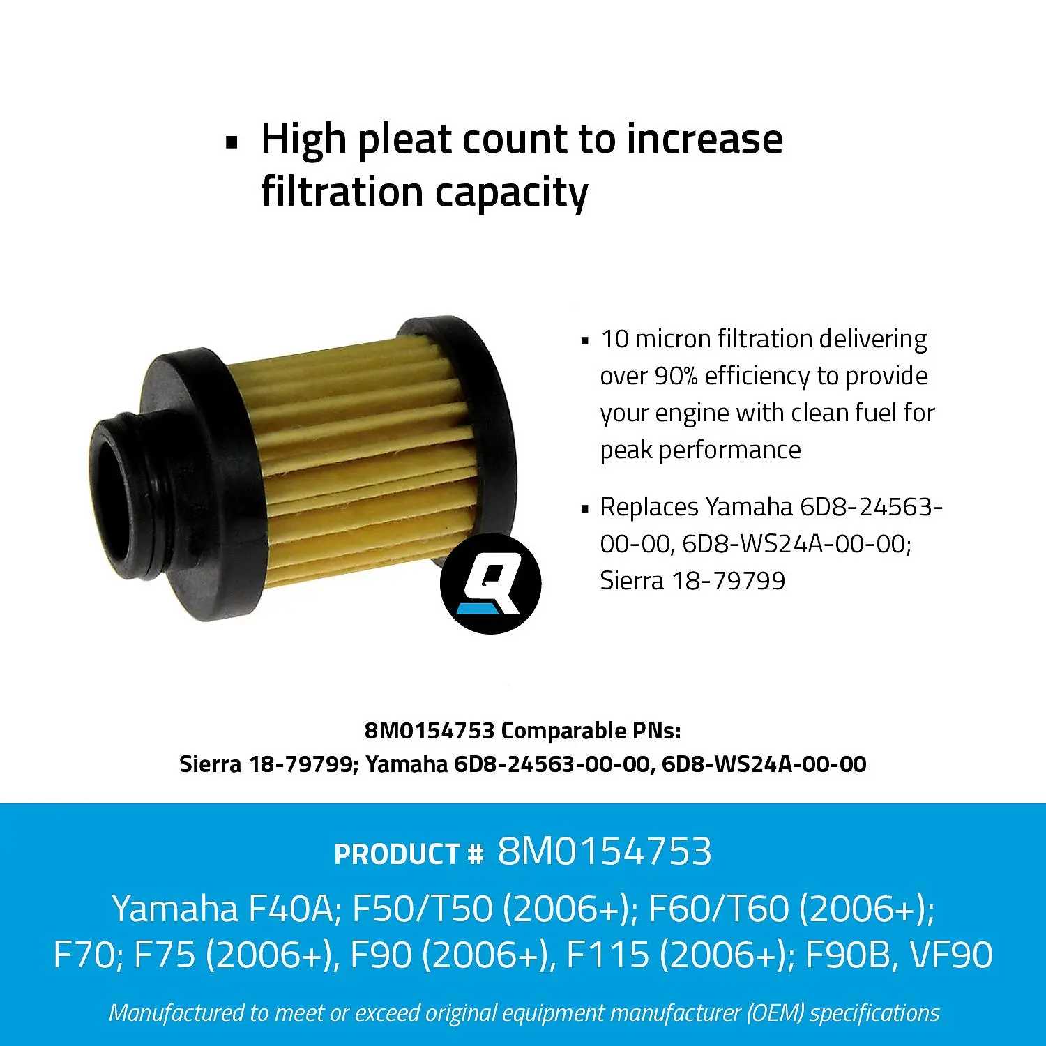 Quicksilver 8M0154753 Inline Water Separating Fuel Filter for Select Yamaha 20-115hp Outboards - Image 4