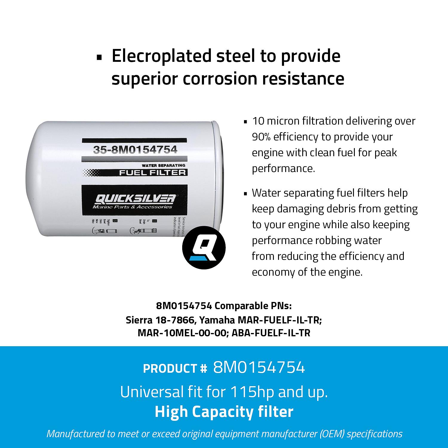 Quicksilver 8M0154754 Water Separating Fuel Filter for Select Yamaha 2-Stroke and 4-Stroke Outboards - Image 4