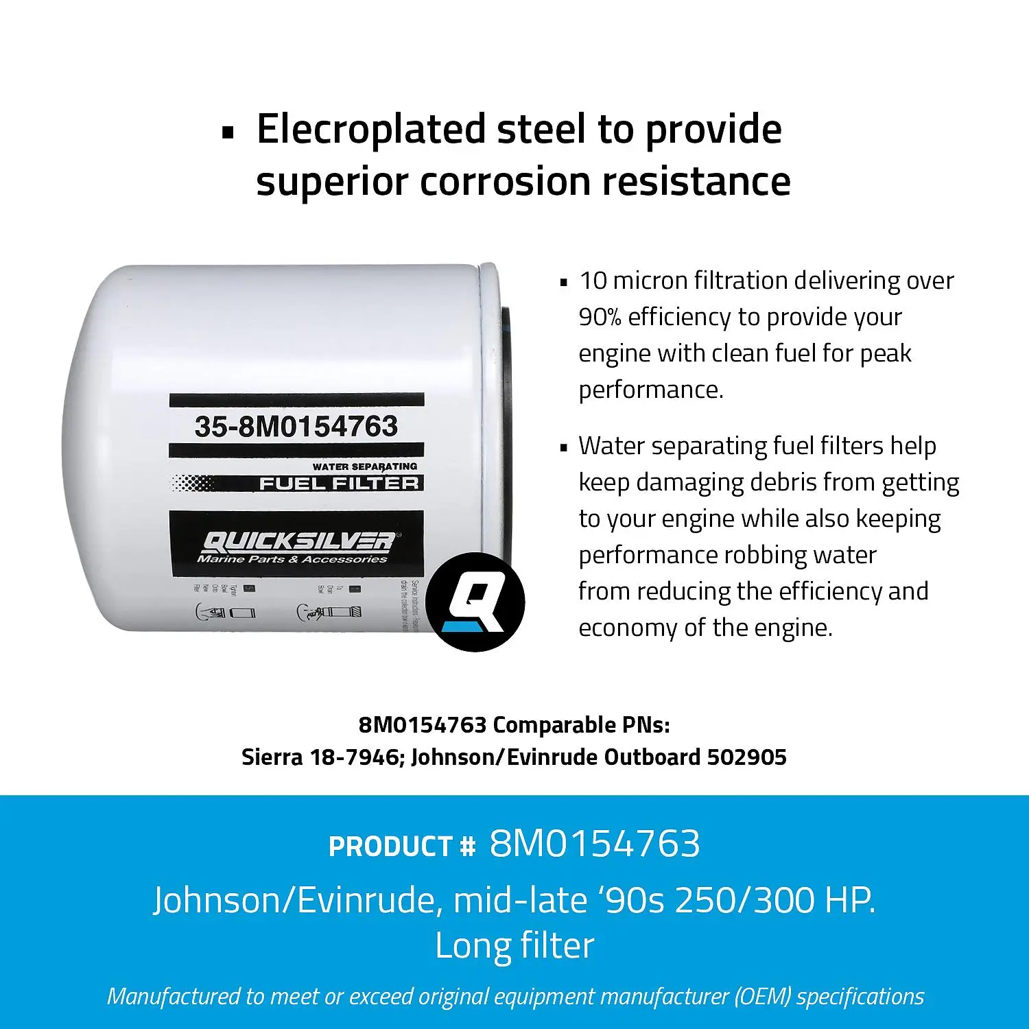 Quicksilver 8M0154763 Water Separating Fuel Filter for Select Johnson/Evinrude Mid-Late 1990s 250/300hp Outboards - Image 5