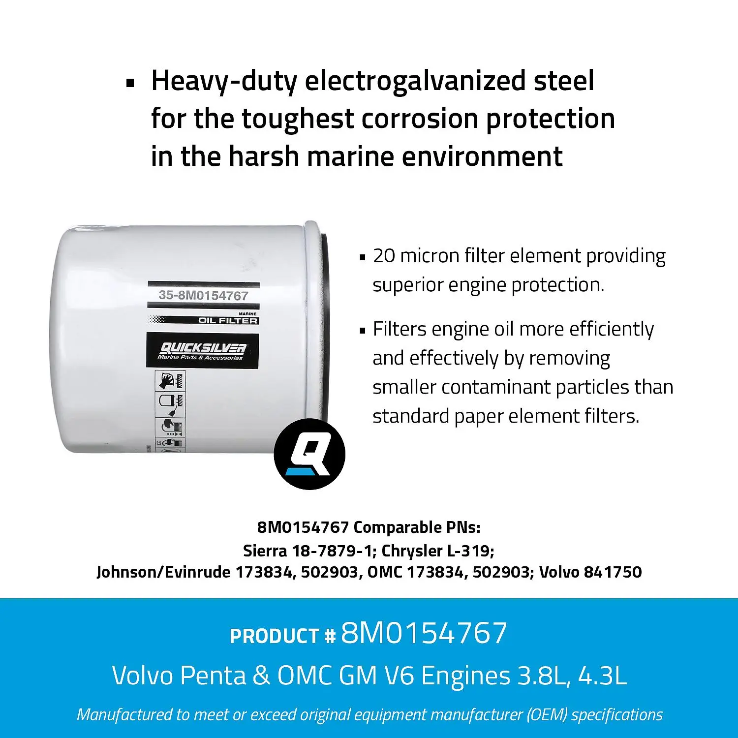 Quicksilver 8M0154767 Oil Filter for Various Marine Engines - Image 4