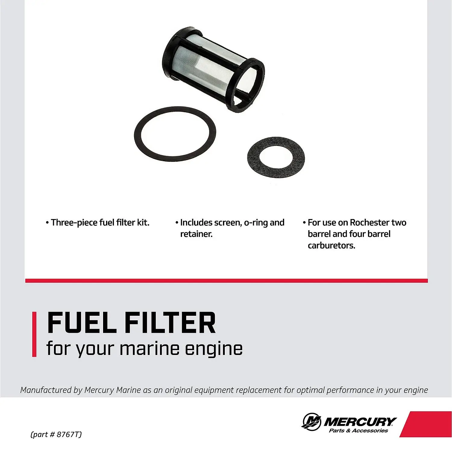 Mercury Carburetor Fuel Filter 8767T for Two-Barrel and Four-Barrel Rochester Carburetors
