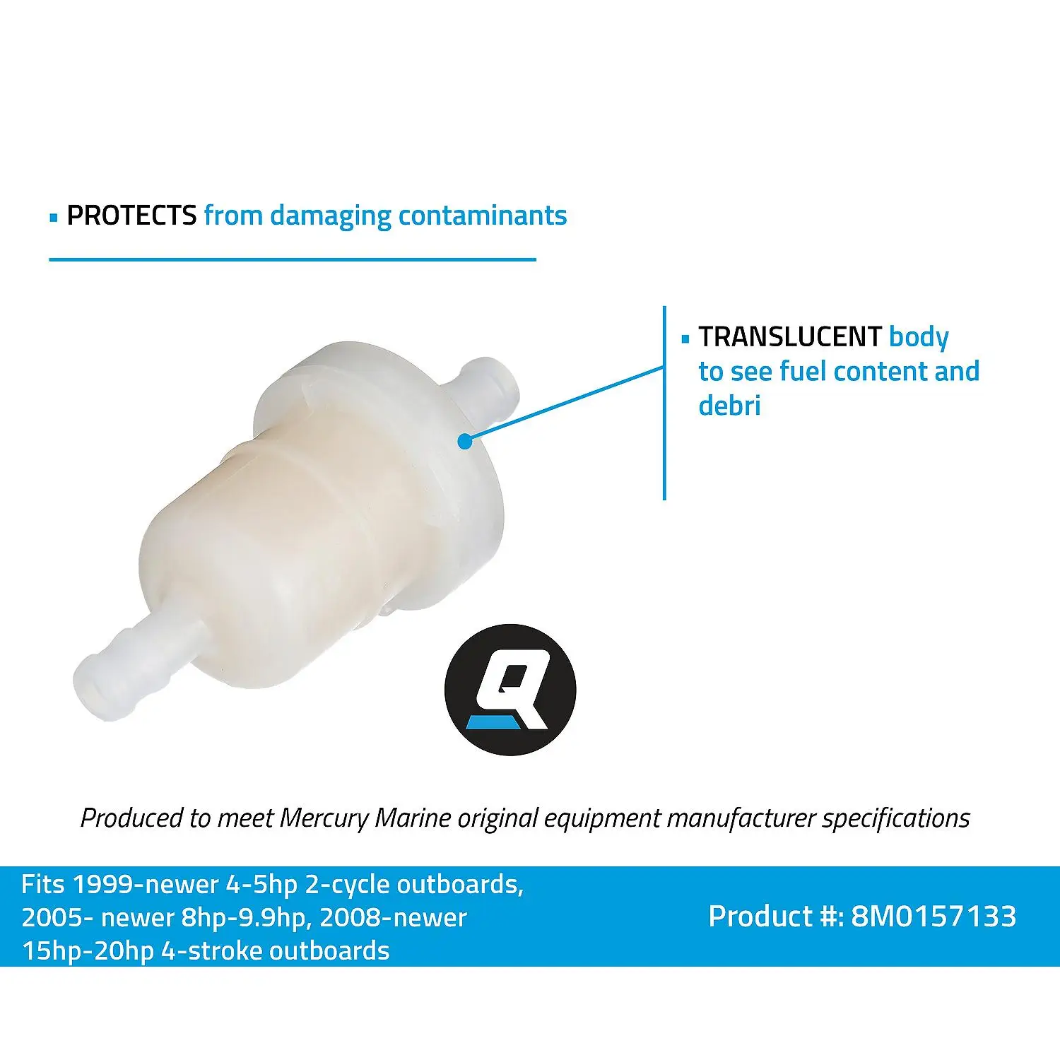 Quicksilver 8M0157133 Inline Fuel Filter for Mercury and Mariner 2-Cycle and 4-Stroke Outboards