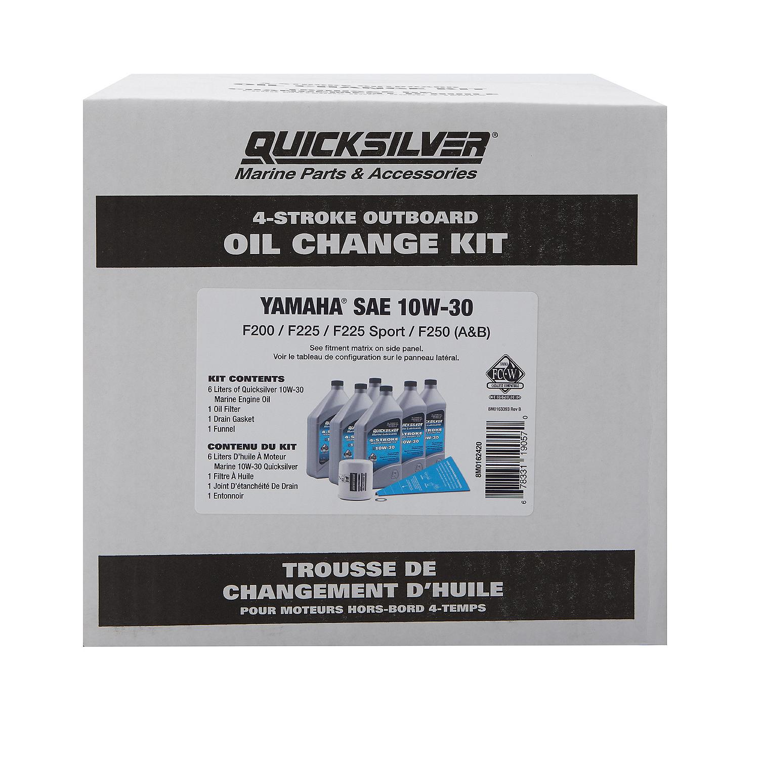 Quicksilver 25W-40 Oil Change Kit for 4-Stroke Yamaha F200 through F250 Outboards - Image 2