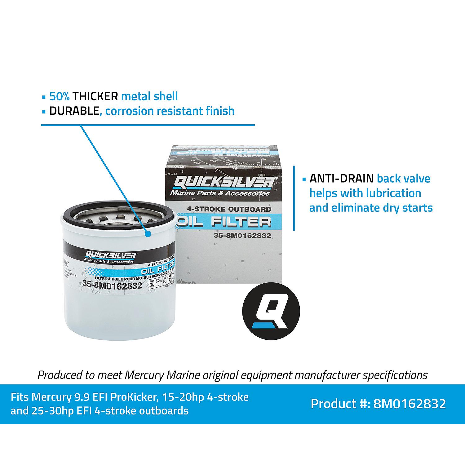 Quicksilver 8M0162832 Oil Filter for Select Mercury 9.9-30hp Outboards - Image 6