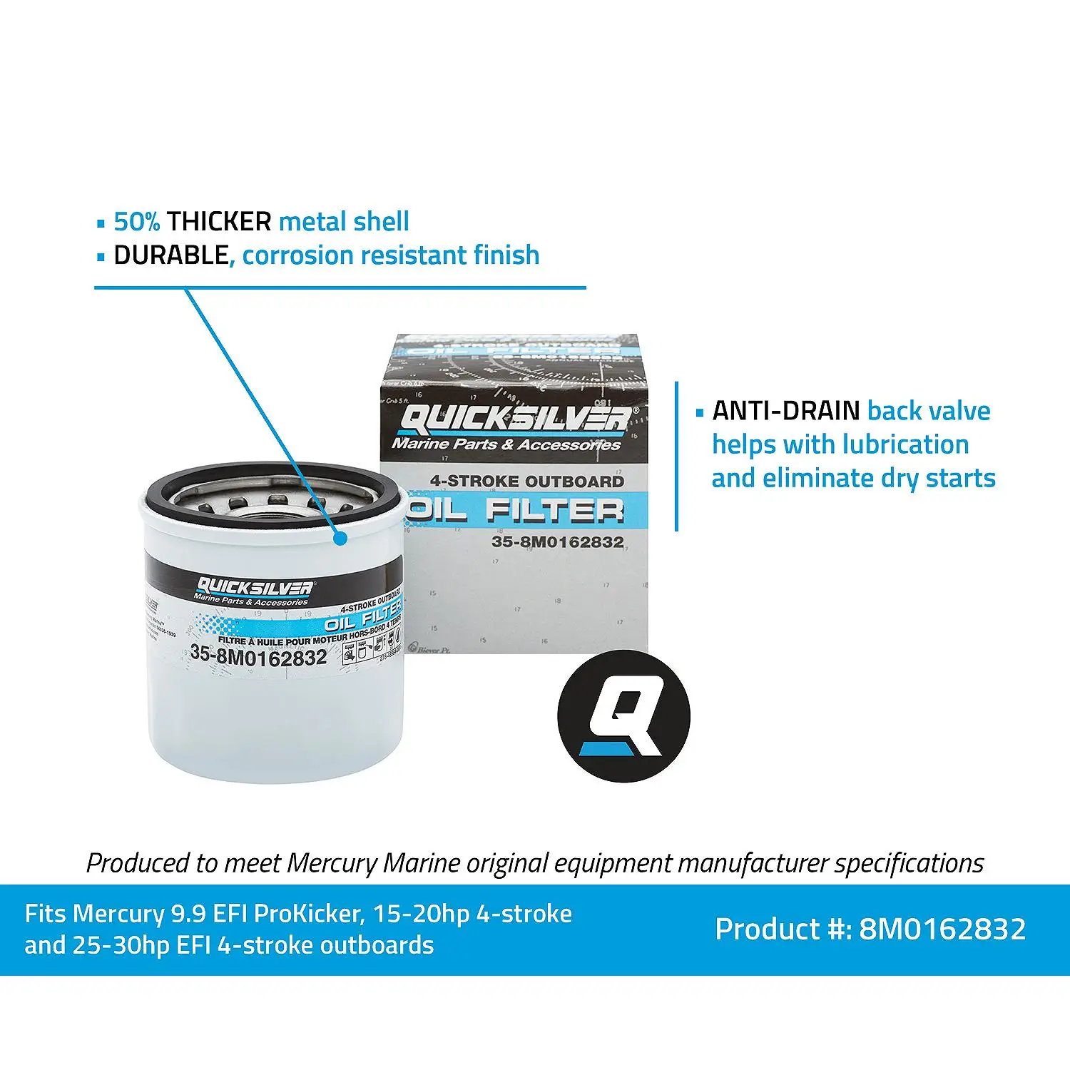 Quicksilver 8M0162832 Oil Filter for Select Mercury 9.9-30hp Outboards - Image 6