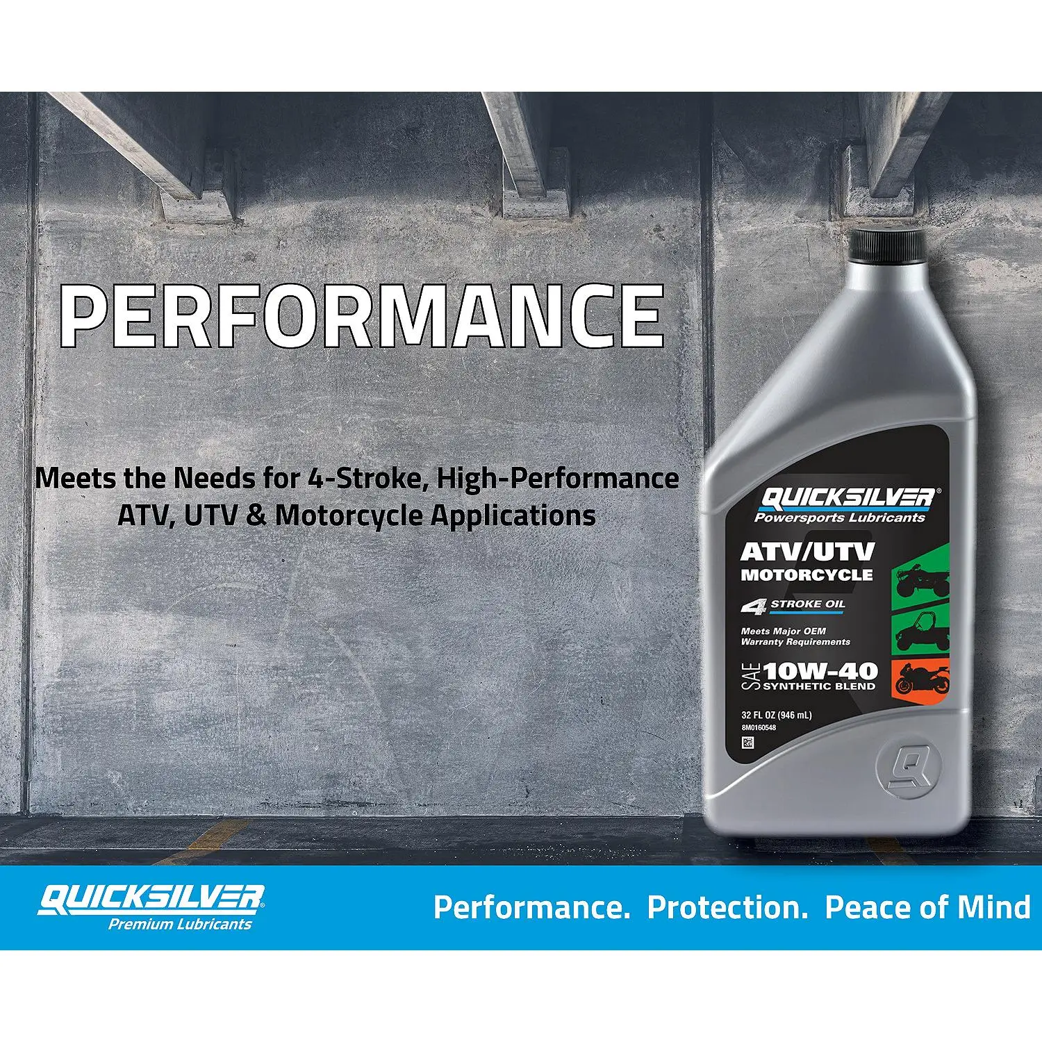 Quicksilver 8M0166408 10W-40 Synthetic Blend ATV/UTV/Motorcycle Oil, 1 Qt. - Image 2
