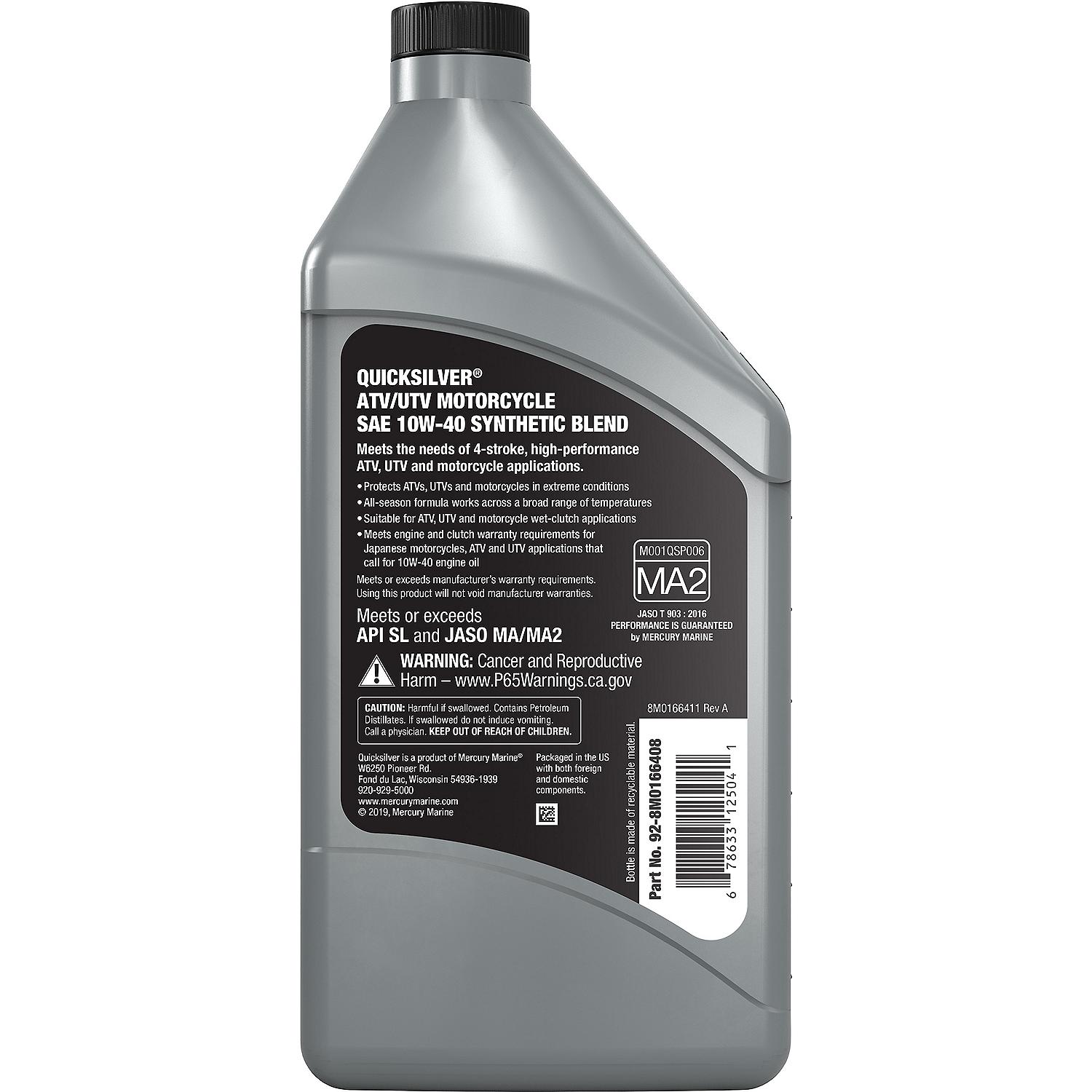Quicksilver 8M0166408 10W-40 Synthetic Blend ATV/UTV/Motorcycle Oil, 1 Qt. - Image 5