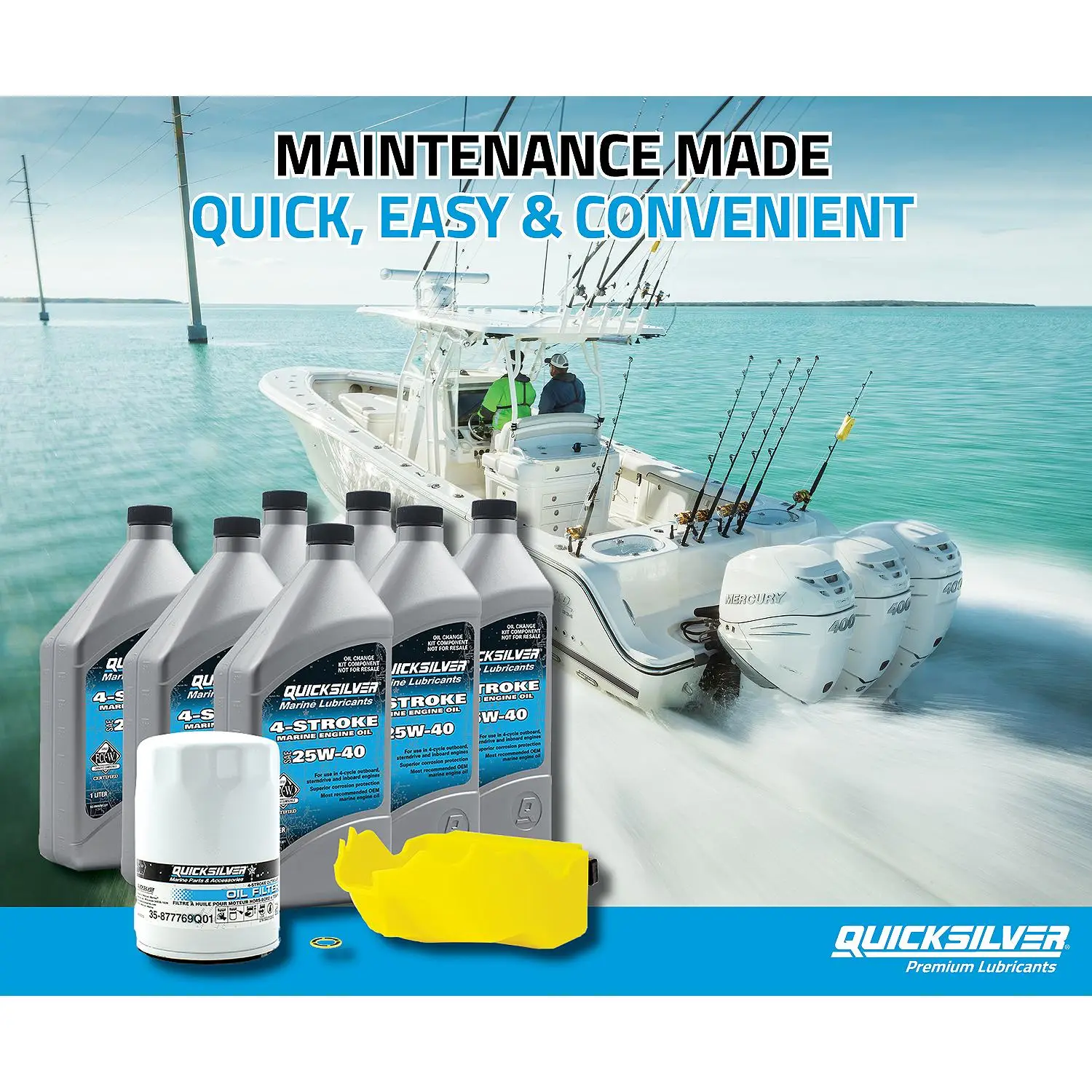 Quicksilver 25W-40 Oil Change Kit for 200-400hp 4-Stroke Mercury L6 Verado Outboards - Image 3