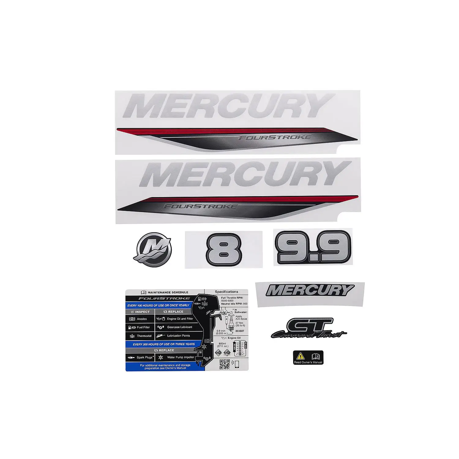 Mercury Decal Set 8M0170756 for Mercury 209cc 8-9.9hp Carbureted Outboards