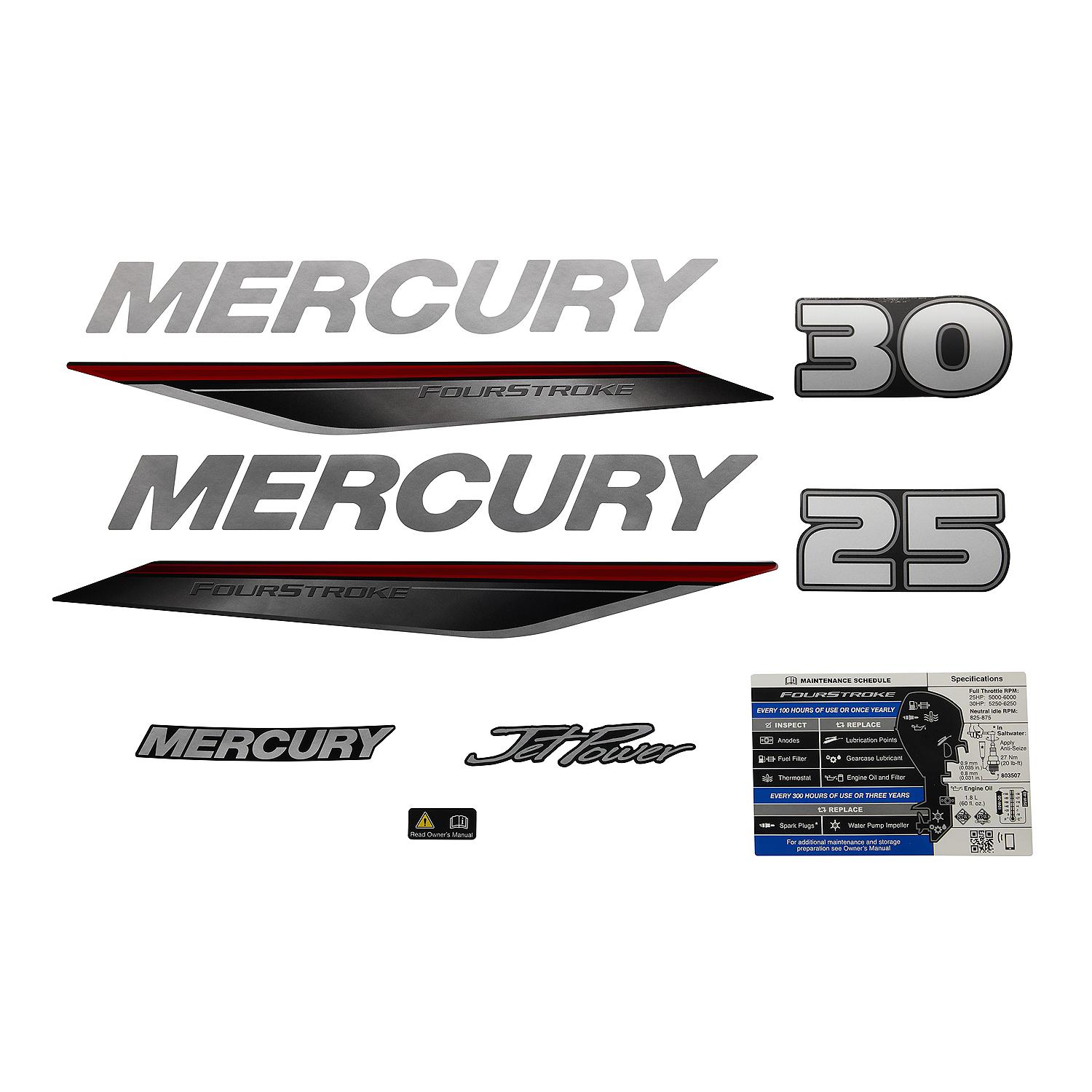 Mercury Decal Set 8M0170759 for Mercury 3-Cyl 25-30hp EFI Outboards