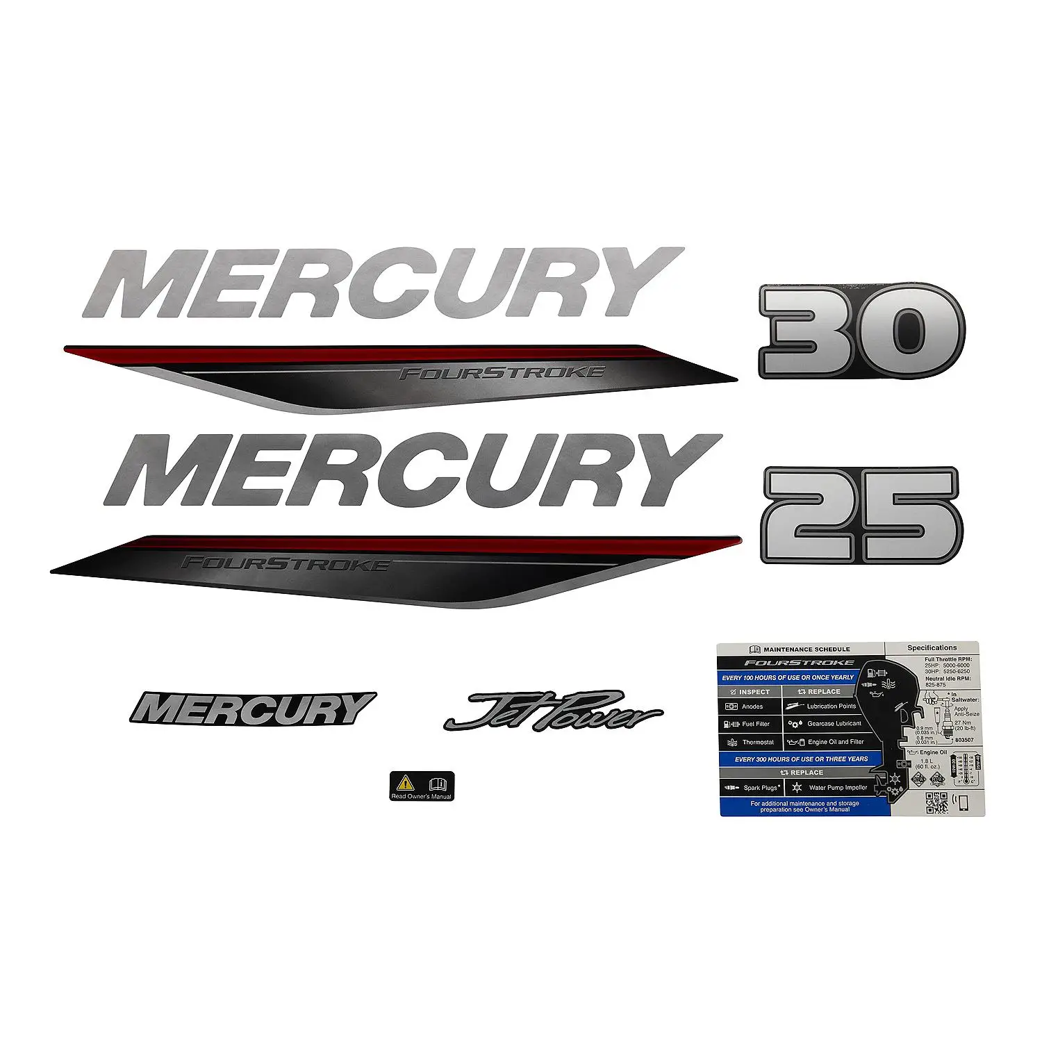 Mercury Decal Set 8M0170759 for Mercury 3-Cyl 25-30hp EFI Outboards
