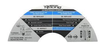 Mercury Maintenance Schedule Decal 8M0171549 for Mercury Racing 60R EFI Outboards