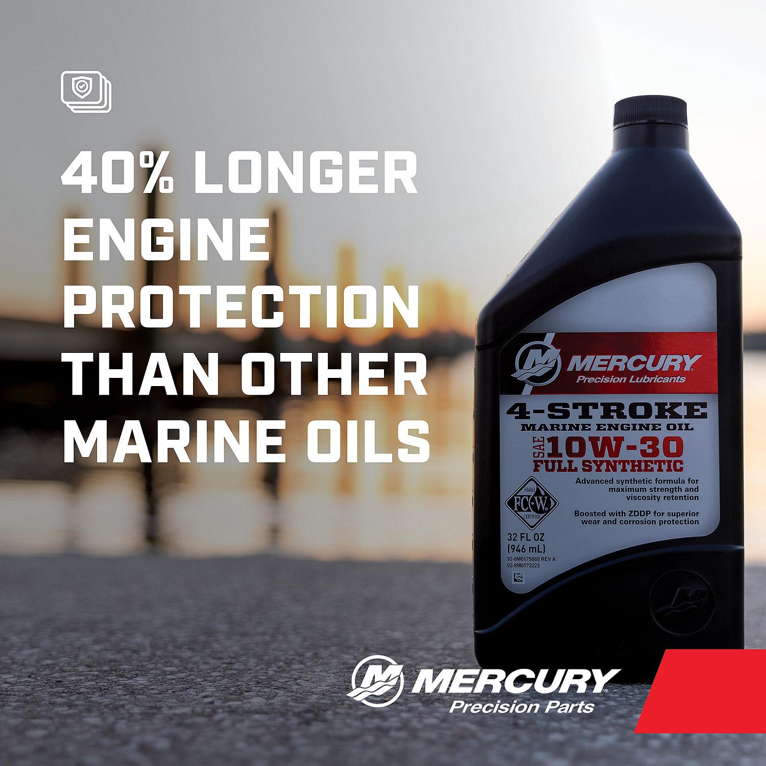 Mercury 8M0173223 SAE 10W-30 Full Synthetic 4-Stroke Marine Engine Oil – 1 Quart Bottle