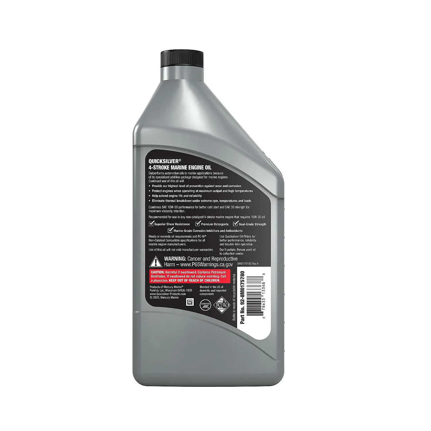 Quicksilver 8M0175780 10W-30 Full Synthetic Marine Engine Oil, 1 Qt.