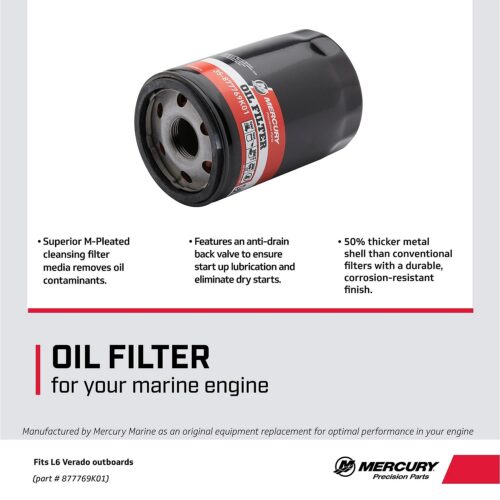 Mercury 4-Stroke Engine Oil Filter 877769K01 for Mercury L6 200-400hp Verado Outboards