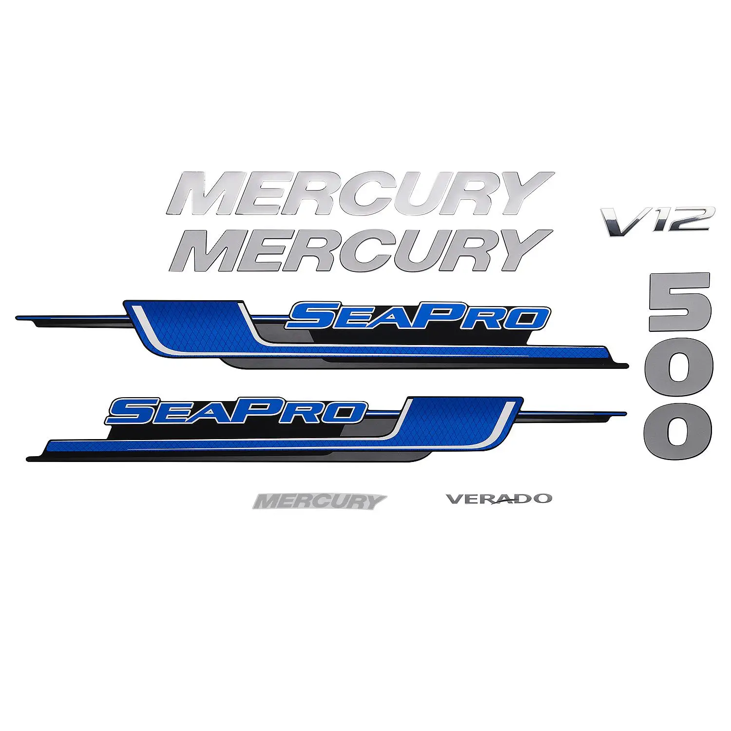 Mercury Decal Set 8M0178224 for 7.6L V12 500hp SeaPro Outboards