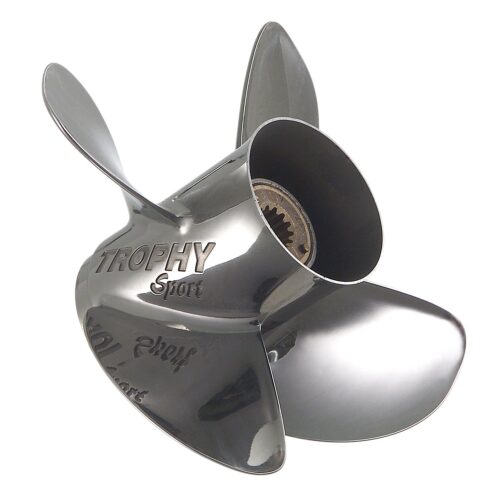 Mercury Trophy Sport 878616A46 4-Blade Stainless Steel Propeller, 10.625” Diameter x 14” Pitch, Right-Hand Rotation