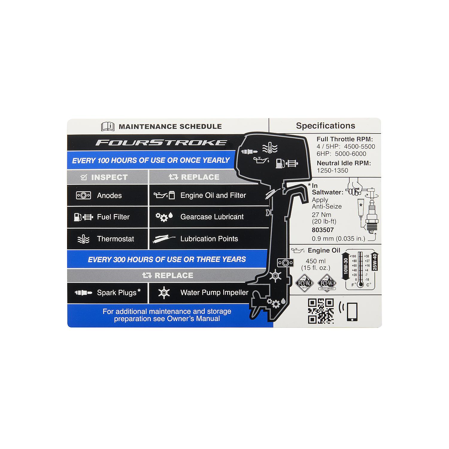 Mercury Maintenance Schedule Decal 8M0180064 for Mercury 4-6hp Carbureted Outboards