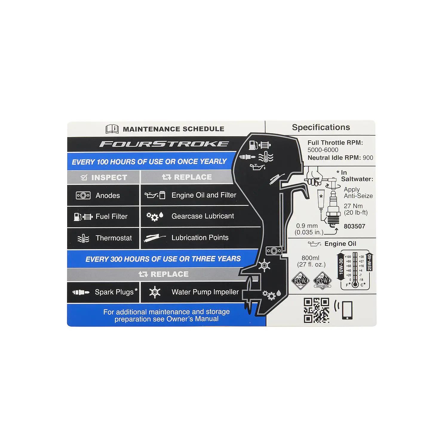 Mercury Maintenance Schedule Decal 8M0180066 for Select Mercury 8 and 9.9hp Outboards