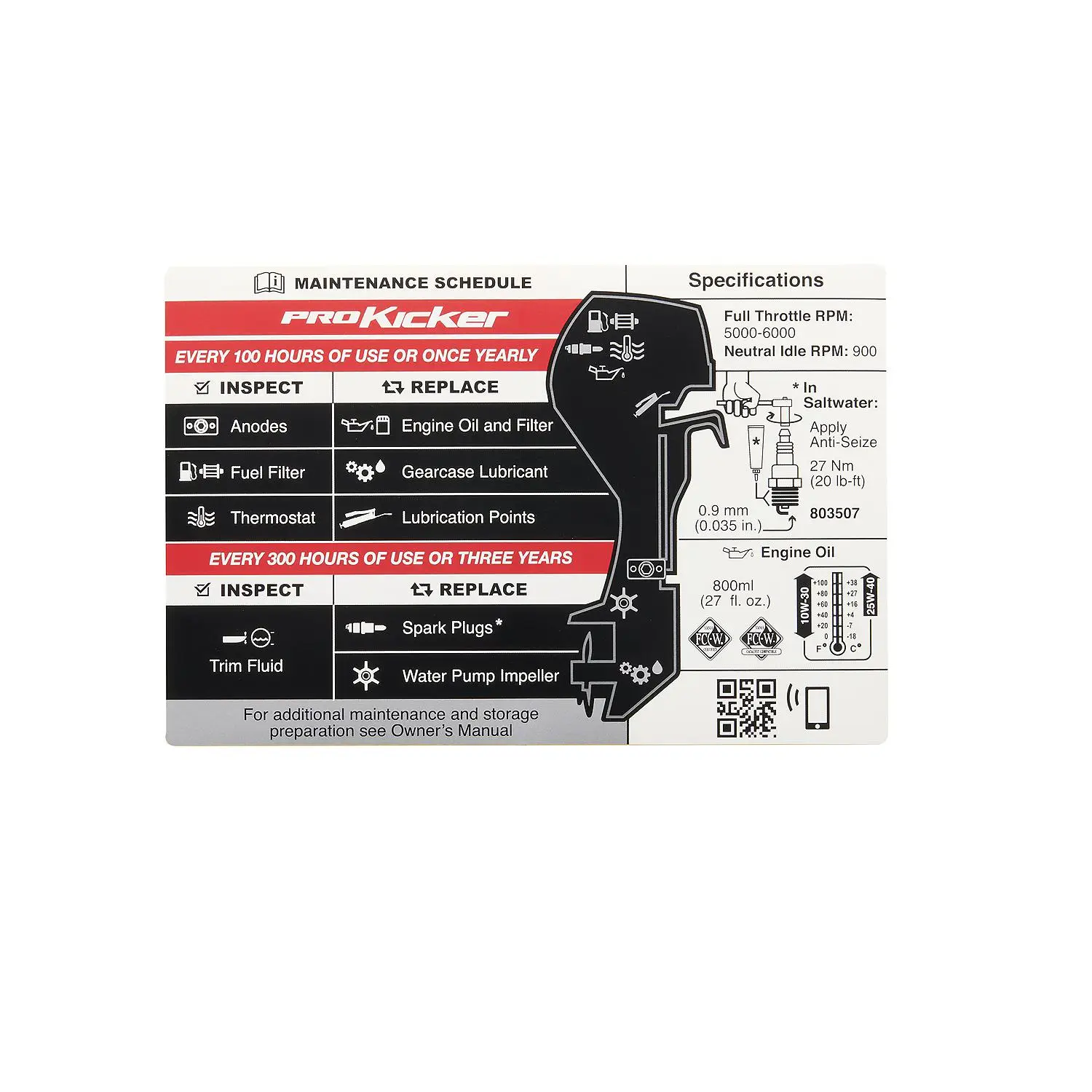 Mercury Maintenance Schedule Decal 8M0180068 for Select Mercury 2-Cyl 9.9hp EFI ProKicker Outboards