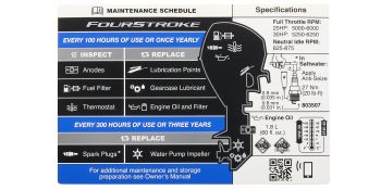 Mercury Maintenance Schedule Decal 8M0180070 for Select Mercury 3-Cyl 30-40hp EFI and 25hp EFI JET Outboards
