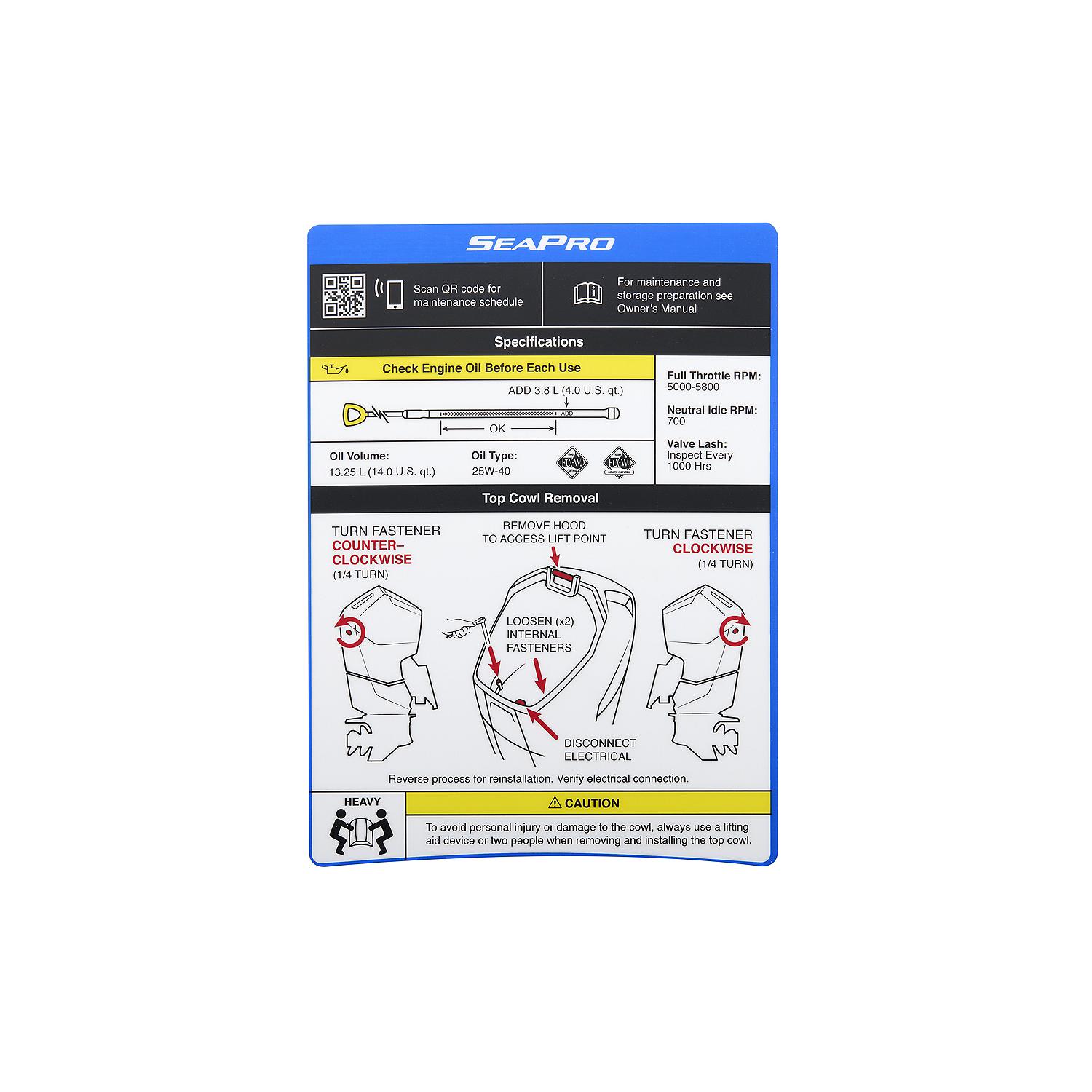 Mercury Maintenance and Cowl Removal Decal 8M0180175 for V12 Outboards