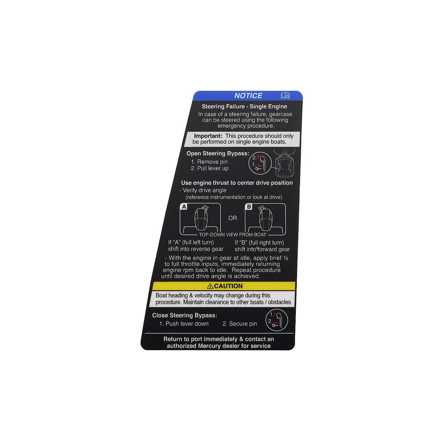 Mercury Steering Failure Decal 8M0185159 for V12 Outboards